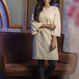 WOMEN PLUS Women Embroidered Pure Cotton Keyhole Neck Chikankari Kurta-34