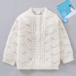 Babyhug Full Sleeves Cable Knit Solid Sweater  - White-image-36