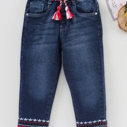 Babyhug Full Length Washed Denim Stretchable Jeans Placement Embroidery- Blue-image-38