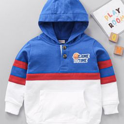 Babyhug Cotton Knit Full Sleeves Hooded Sweatshirt Basketball Print - White and Blue-image-70