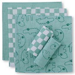 THEONI Organic Cotton Muslin Forest Friends Wipes/Washcloths Pack Of 5 - Teal blue-26