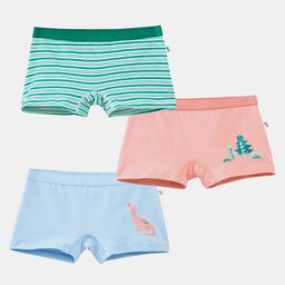 Plan B Pack Of 3 95% Cotton 5 % Dino Printed & Striped Boxers - Peach & Blue-image-76