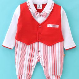 Mini Taurus Full Sleeves Striped Party Romper - Red-image-9