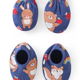 Babyhug 100% Cotton Mittens & Booties Set Animal Print - Blue-image-57