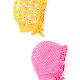 Babyhug 100% Cotton Caps with Floral Print Pack of 2 Pink & Yellow - Diameter 12.5 cm-image-73