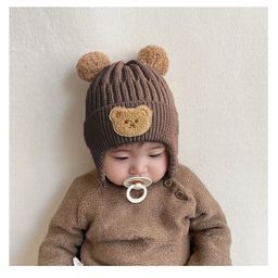 SYGA Winter Warm Ear Protection Knitted Cute Pompom Baby Hat Brown - Diameter 12cm-13