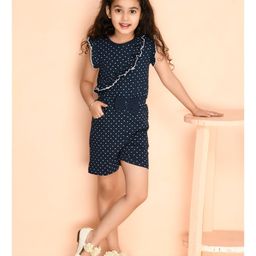 Kids Cave Cap Sleeves Seamless Stars Printed & Frill Detailed Jumpsuit - Blue-image-94