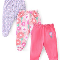 Babyhug Interlock Cotton Knit Footed Bootie Leggings Floral Print Pack of 3 - Multicolour-image-83