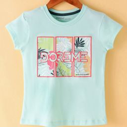Doreme Single Jersey Half Sleeves Leaf Print Top - Green-picture-39