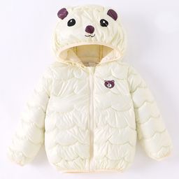 Kookie Kids Full Sleeves Front Open Padded Hooded Quilted Jacket With Ears Applique - Cream-picture-19