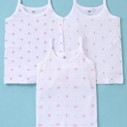Zero Sinker Knit Half Sleeves Slips with Heart & Sun Print Pack of 3 - White-image-4