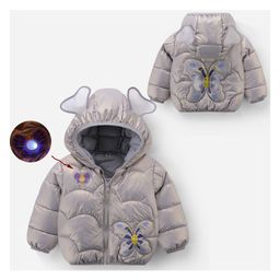 Kookie Kids Full Sleeves Padded Hooded Jacket With Butterfly Front & Back Print & Light Applique - Metallic-image-46