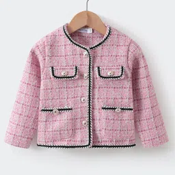Kookie Kids Full Sleeves Checkered Jacket with Pockets - Pink-picture-15