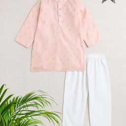 The Magic Wand Full Sleeves Polka Dots Foil  Printed Kurta Set - Peach-image-94