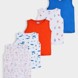 Mi Arcus 100% Cotton Pack of 5 Sleeveless Solid & Animal Printed Tees - Multi Colour-image-82