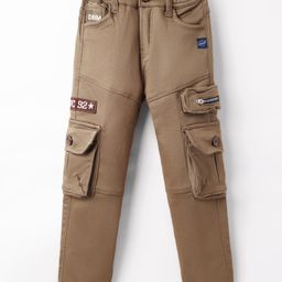 Olio Kids Cotton Woven Full Length Trouser With Cargo Pockets - Brown-image-89