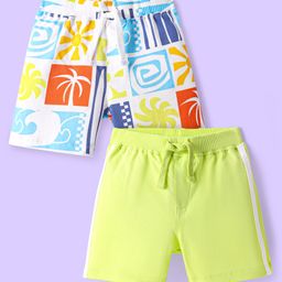 Babyhug Single Jersey Knit Shorts with Beach Theme Print Pack of 2 - Neon Green & Blue-picture-22
