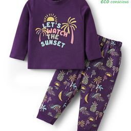Babyoye Eco Conscious 100% Cotton Knit Full Sleeves Night Suit with Beach Theme Print - Purple-image-21