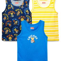 Babyhug 100% Cotton Single Jersey Knit Sando Stripes & Animal Print Pack Of 3 - Yellow Navy Blue & Blue-image-98