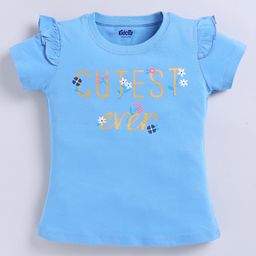 Kidcity Cotton Sinker Half Sleeves Cutest Ever Text Printed Top - Sky Blue-image-8