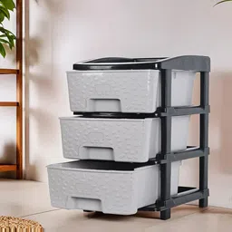 Kuber Industries Black & Grey Textured 3 Tier Organiser-6