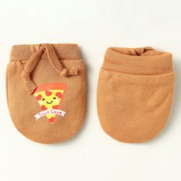 Simply Interlock Knit Mittens & Booties With Pizza Print - Tan image 3