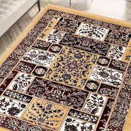 San Marino Gold-Toned Ethnic Motifs Printed Traditional Anti-Skid Chenille Carpet-image-16