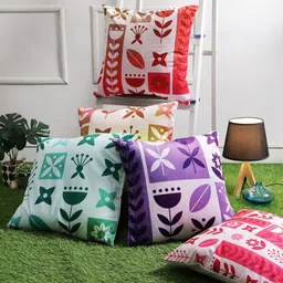 Myntra Elegant Homes Red & White Set of 5 Floral Velvet Square Cushion Covers-image-18