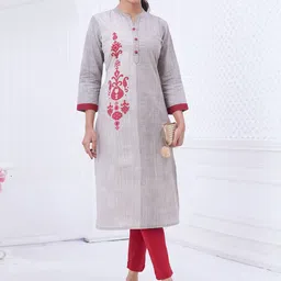 Jevi Prints Floral Printed Mandarin Collar Pure Cotton Straight Kurta-picture-11