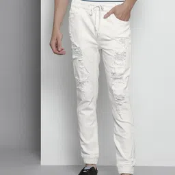The Indian Garage Co Men White Low Distress Stretchable Jeans-image-98