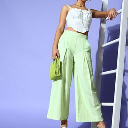 PANIT Women  Lime Green Solid Wide Leg Trousers-image-27