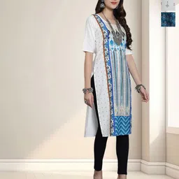 HERE&NOW Selection Of 3 Ethnic Motifs Printed Round Neck Straight Kurtas-4