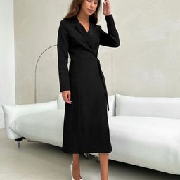 StyleCast Lapel Collar Blazer Midi Dress-image-35
