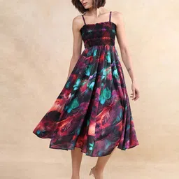RAREISM Floral Print Fit & Flare Midi Dress-image-74