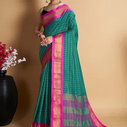 Rangtulika Ethnics Checked Zari Silk Blend Saree-image-7