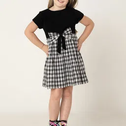 Cherry Crumble Girls Checked Round Neck Fit & Flare Dress-image-38
