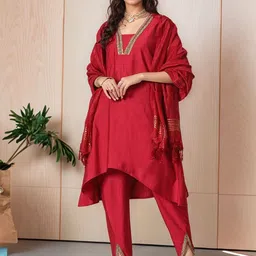 HERE&NOW Women Solid A-Line Kurta with Dhoti Pants & Dupatta-picture-22