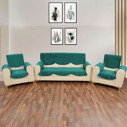 BIGGER FISH Green Checked Velvet Sofa Cover With Arms-image-76