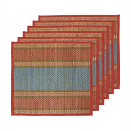 HOKIPO 6Pcs Red & Blue Patterned Floor Mats-38