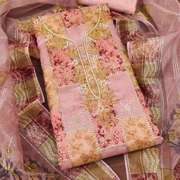 SAINOOR Floral Printed Sequinned Organza Semi-Stitched Dress Material-picture-17