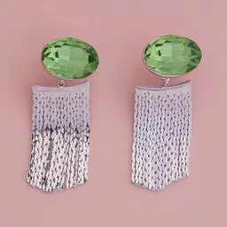 Kushal's Fashion Jewellery Rhodium Plated Cubic Zirconia Geometric Drop Earrings-image-14