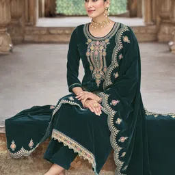 DRAVINAM Trends Embroidered Velvet Unstitched Dress Material-image-91