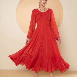 Antheaa Flared Sleeve Chiffon Maxi Dress-image-76