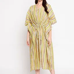 SECRETS BY ZEROKAATA Striped Kaftan Nightdress VHLKST003N-Multi-image-40