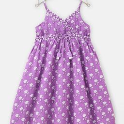 Babyhug Singlet Sleeves Ethnic Dress Floral Print - Lavender-image-111
