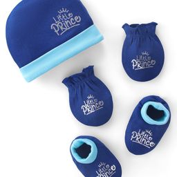 Babyhug 100% Cotton Cap Mittens & Text Print Navy Blue- Diameter 10.5 cm-image-53
