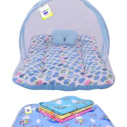 Toddylon New Born Baby Bedding Combo Set Mattress with Mosquito Net and Nappy Changing Mat Sheets - Blue-6