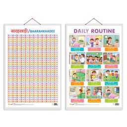 GOWOO Set of 2 Baarahkhadee and DAILY ROUTINE Early Learning Educational Charts for Kids - English & Hindi-0