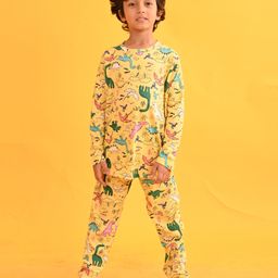 Anthrilo Full Sleeves Seamless Raining Dinosaur Printed Coordinating Pyjama Set With Comfort Fit - Yellow-picture-49