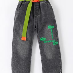 Kookie Kids Full Length Text Printed & Belt Detailing Jeans - Black-image-96